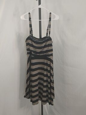 Torrid striped cami midi dress black tan blue stretchy swing plus size 0 1